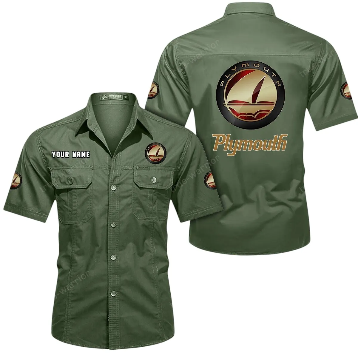 70s Muscle Legend Lovers Gift Short Sleeved Shirt, Button Up Shirt Exclusive Logo For Car Owners CAR444052625900 - Army Green