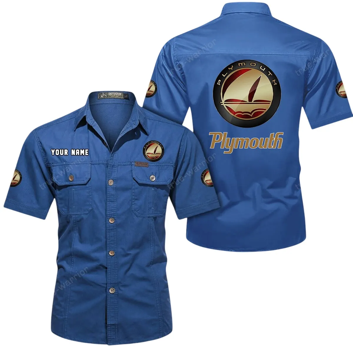 70s Muscle Legend Lovers Gift Short Sleeved Shirt, Button Up Shirt Exclusive Logo For Car Owners CAR444052625900 - Cowboy Blue