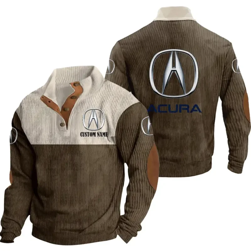 PerforTrucksce Car Men's Stand Up Collar Base Shirt, Collar Hoodie Exclusive Logo For Car Motorcycles Fans CAR20012025 - Brown