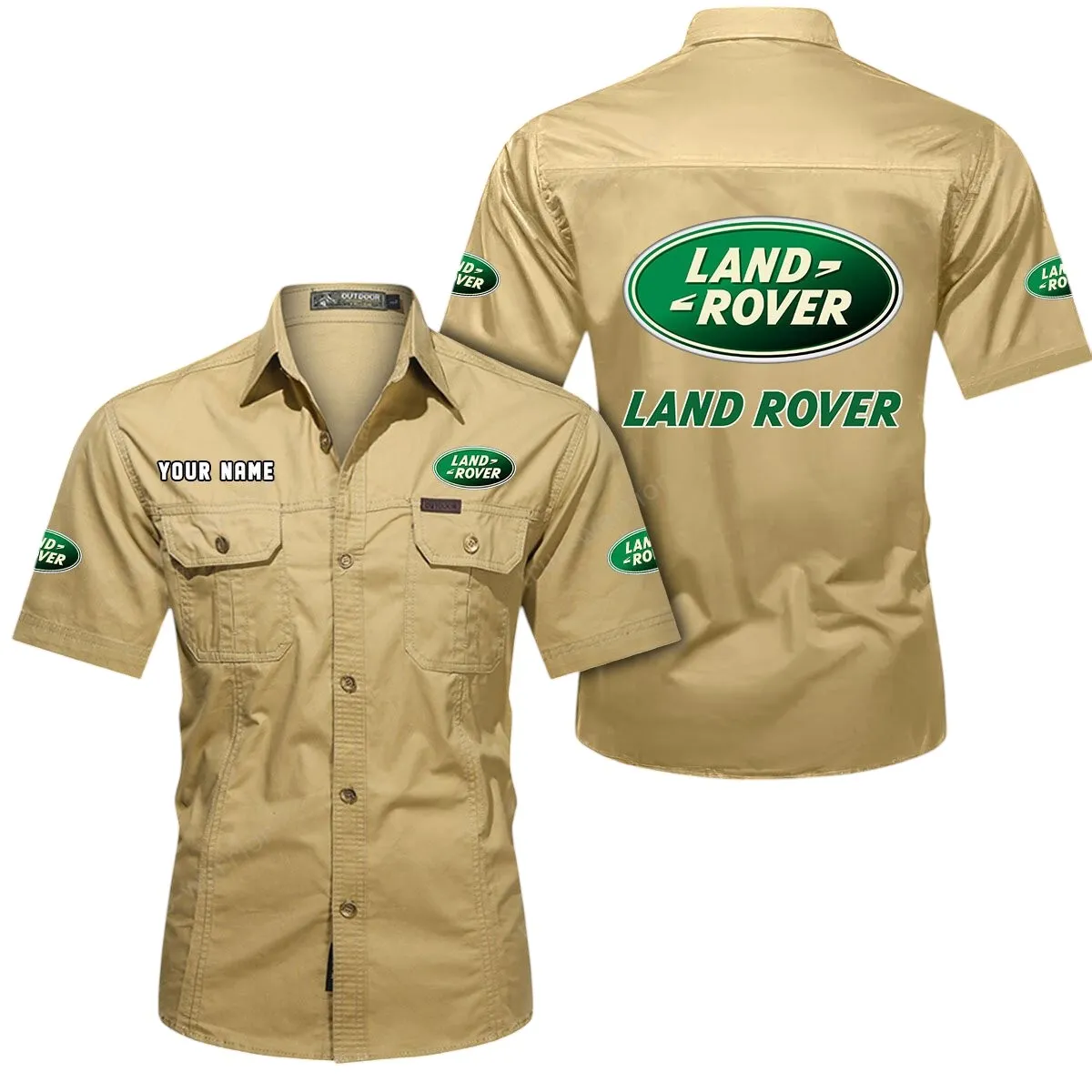 All-Terrain SUV Lovers Gift Short Sleeved Shirt, Button Up Shirt Exclusive Logo For Car Owners CAR444052625831 - Khaki