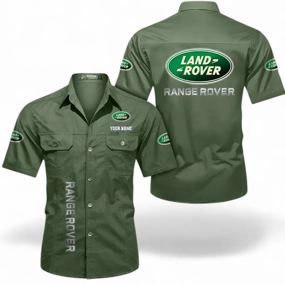 All-Terrain SUV Short Sleeved Shirt, Button up Shirt Exclusive Logo For Car Owners, Custom Name CAR392072125791-Army Green