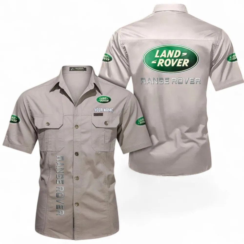 All-Terrain SUV Short Sleeved Shirt, Button up Shirt Exclusive Logo For Car Owners, Custom Name CAR392072125791-Beige
