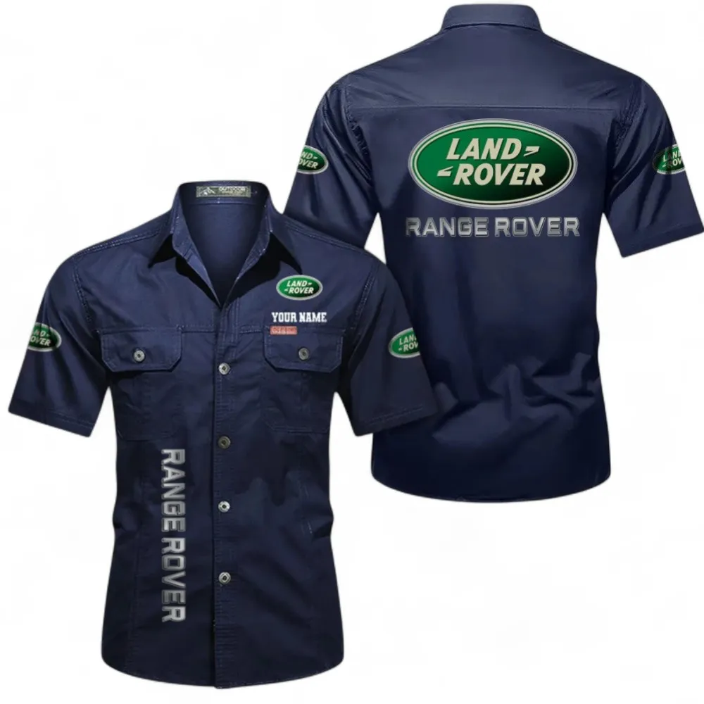 All-Terrain SUV Short Sleeved Shirt, Button up Shirt Exclusive Logo For Car Owners, Custom Name CAR392072125791-Dark Blue
