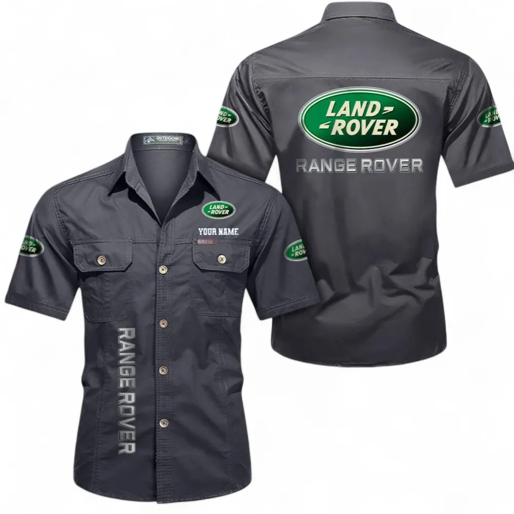 All-Terrain SUV Short Sleeved Shirt, Button up Shirt Exclusive Logo For Car Owners, Custom Name CAR392072125791-Gray