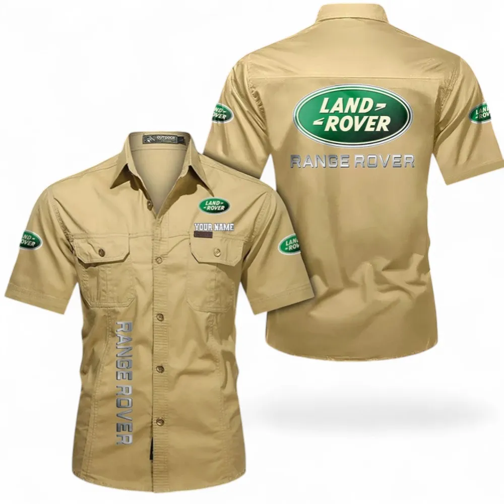 All-Terrain SUV Short Sleeved Shirt, Button up Shirt Exclusive Logo For Car Owners, Custom Name CAR392072125791-Khaki