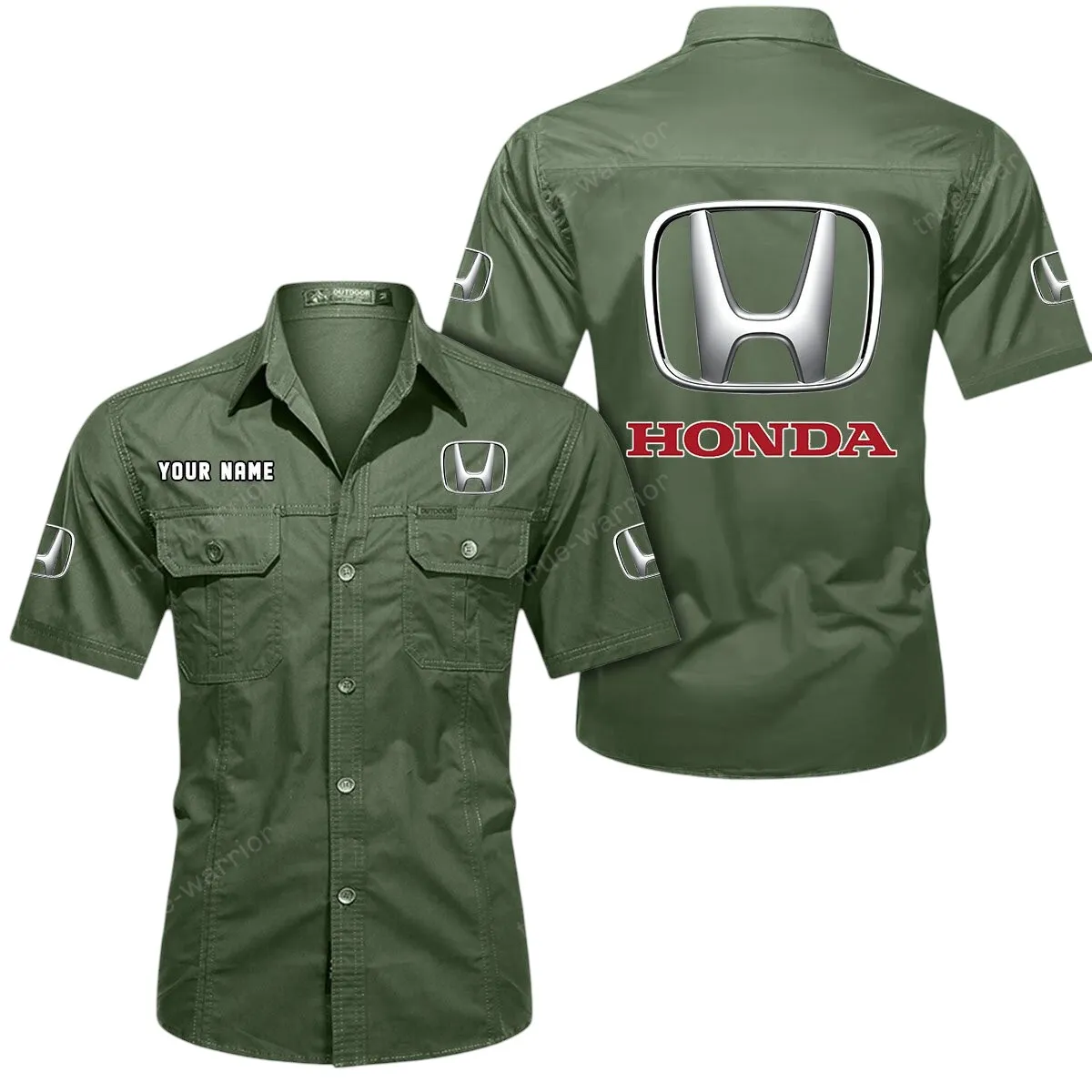 Auto Lovers Gift Short Sleeved Shirt, Button Up Shirt Exclusive Logo For Car Owners CAR444052625795 - Army Green