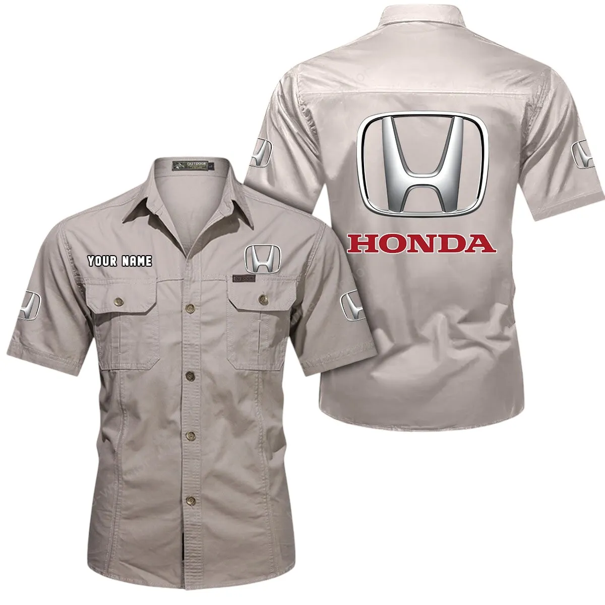 Auto Lovers Gift Short Sleeved Shirt, Button Up Shirt Exclusive Logo For Car Owners CAR444052625795 - Beige
