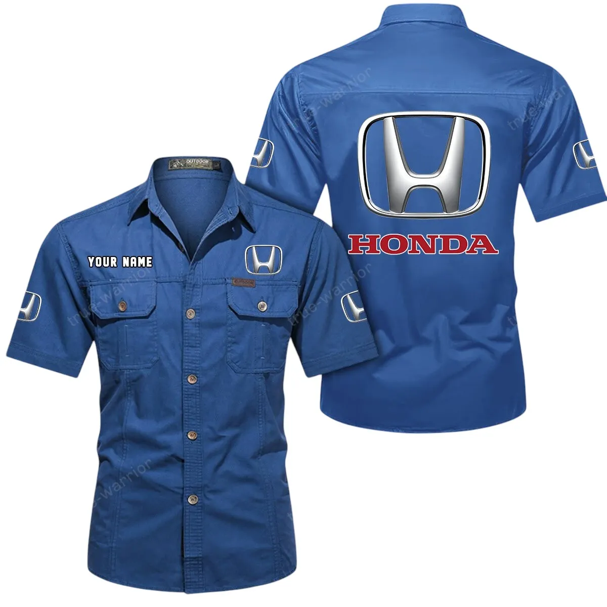 Auto Lovers Gift Short Sleeved Shirt, Button Up Shirt Exclusive Logo For Car Owners CAR444052625795 - Cowboy Blue