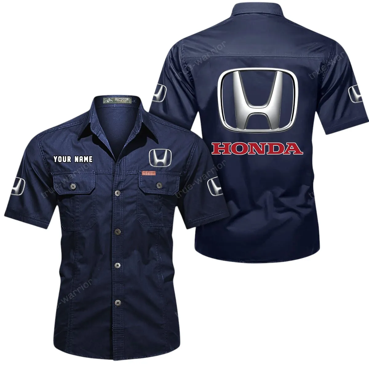 Auto Lovers Gift Short Sleeved Shirt, Button Up Shirt Exclusive Logo For Car Owners CAR444052625795 - Dark Blue
