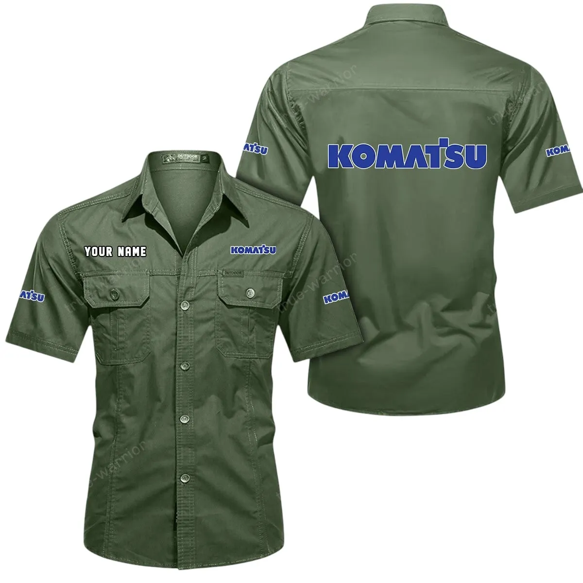 Auto Lovers Gift Short Sleeved Shirt, Button Up Shirt Exclusive Logo For Car Owners CAR444052625958 - Army Green