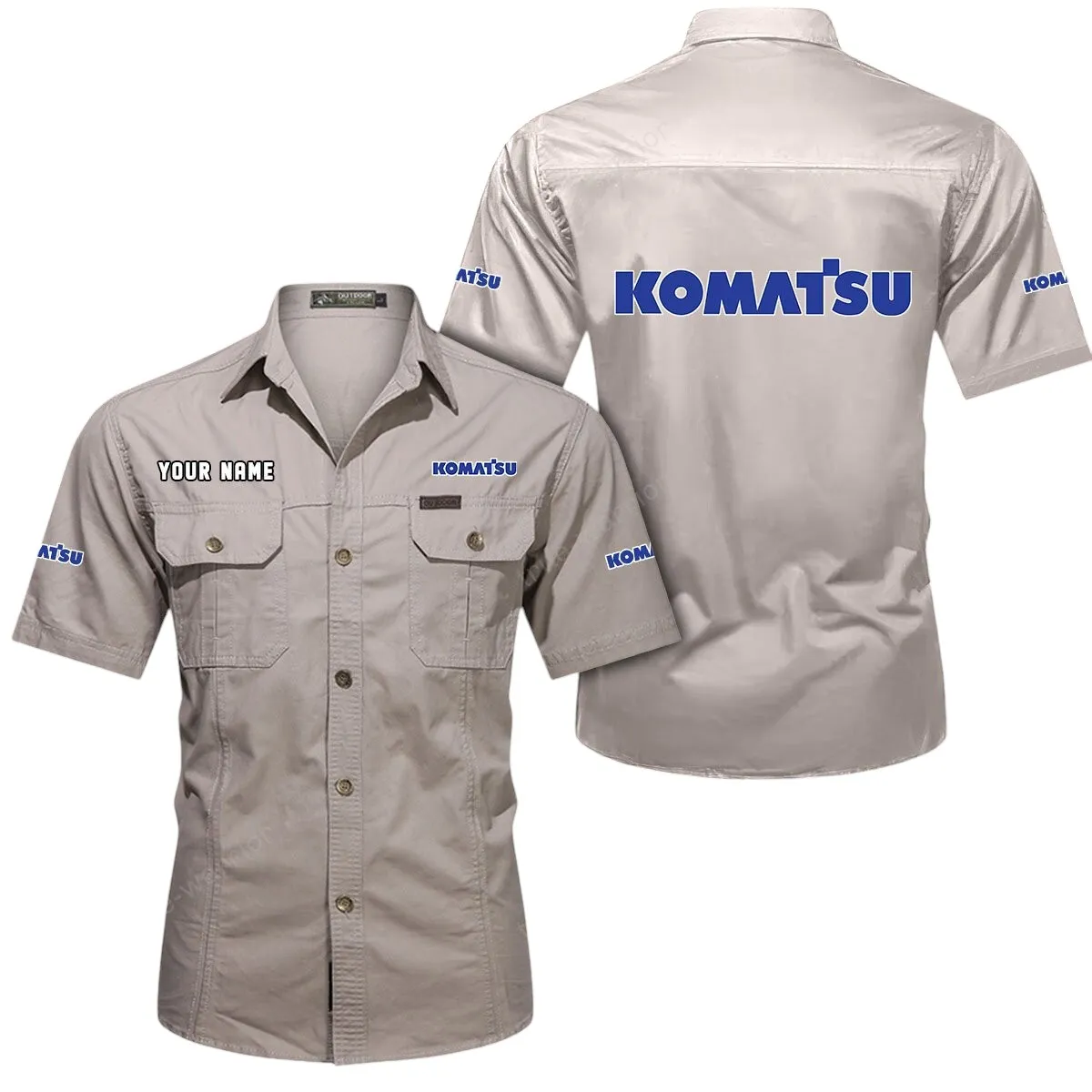 Auto Lovers Gift Short Sleeved Shirt, Button Up Shirt Exclusive Logo For Car Owners CAR444052625958 - Beige