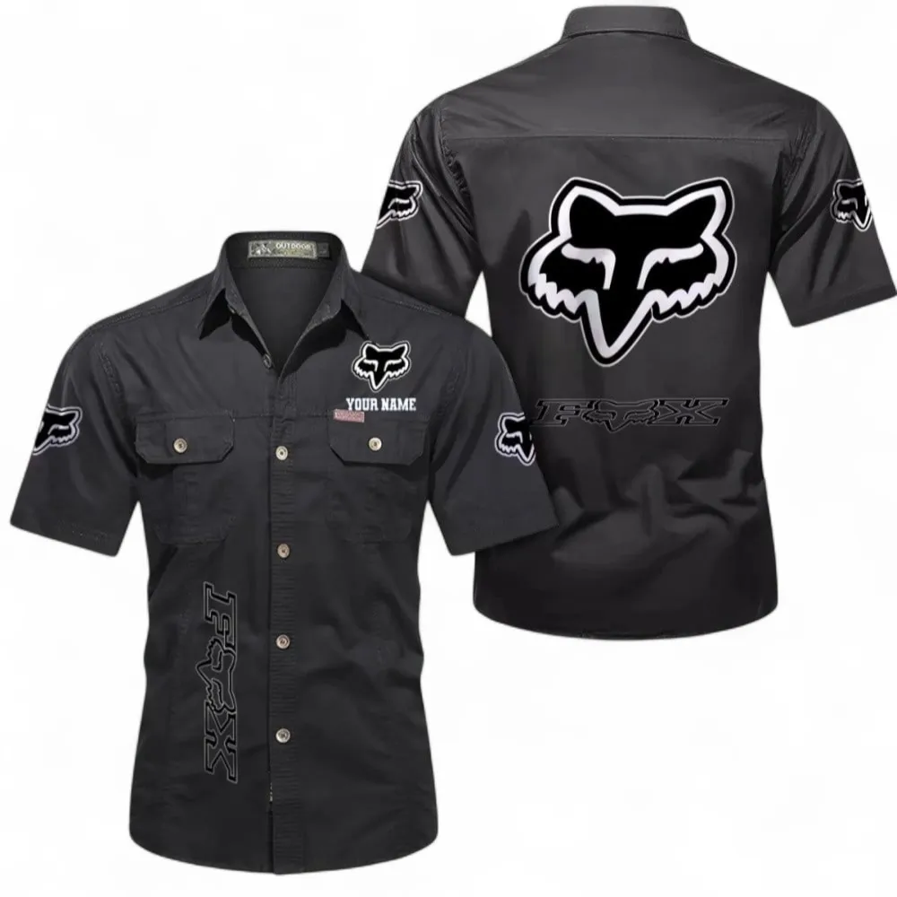 Auto Racing Short Sleeved Shirt, Button up Shirt Exclusive Logo For Car Owners, Custom Name CAR392072125820-Black