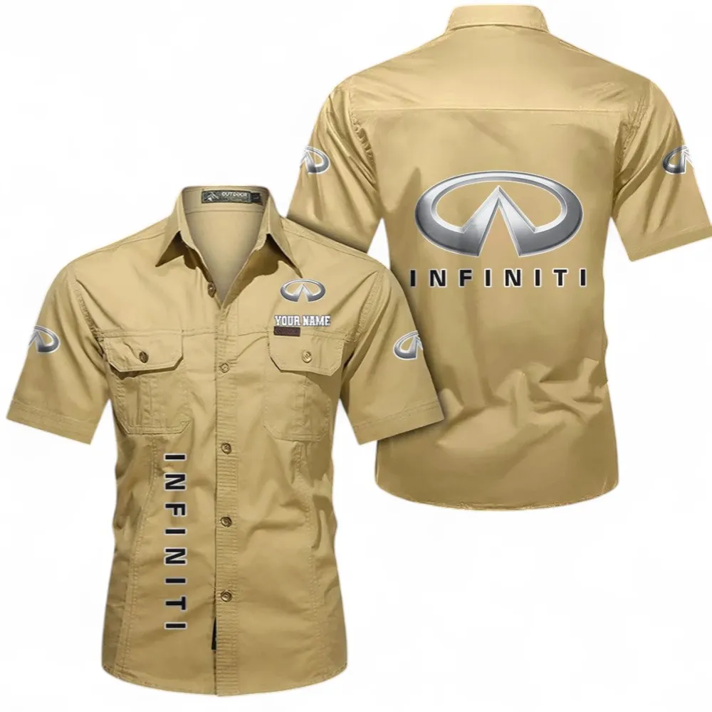 Auto Short Sleeved Shirt, Button up Shirt Exclusive Logo For Car Owners, Custom Name CAR392072125828-Khaki