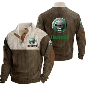 Retro Motorcycles Men's Stand Up Collar Base Shirt, Collar Hoodie Exclusive Logo For Car Motorcycles Fans CAR20012035 - Brown