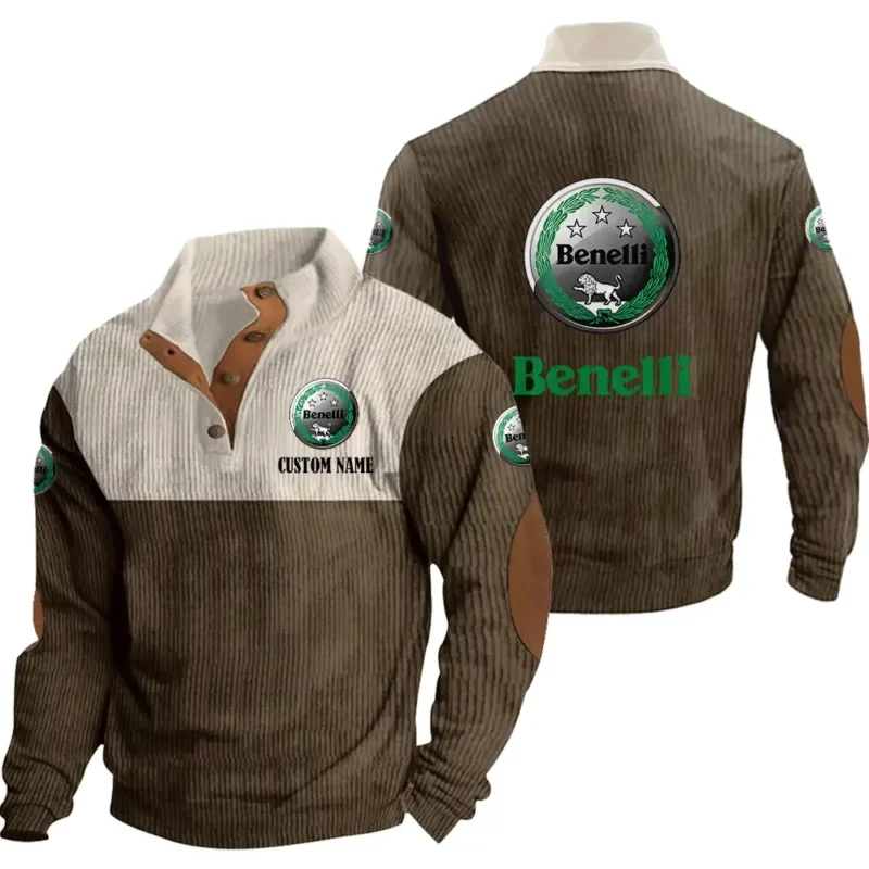 Retro Motorcycles Men's Stand Up Collar Base Shirt, Collar Hoodie Exclusive Logo For Car Motorcycles Fans CAR20012035 - Brown