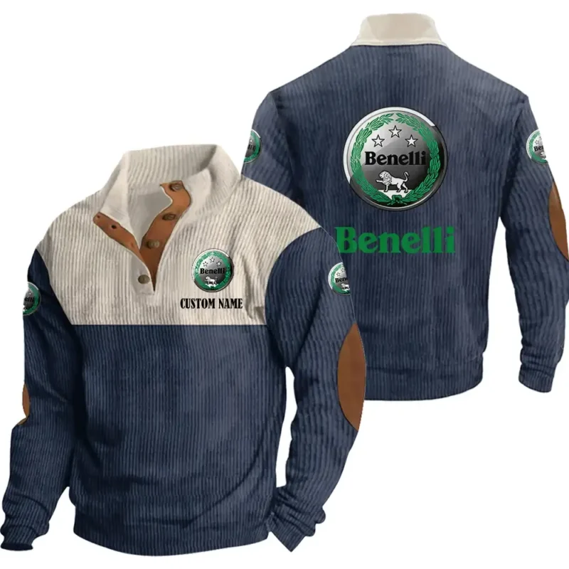 Retro Motorcycles Men's Stand Up Collar Base Shirt, Collar Hoodie Exclusive Logo For Car Motorcycles Fans CAR20012035 - Navy Blue