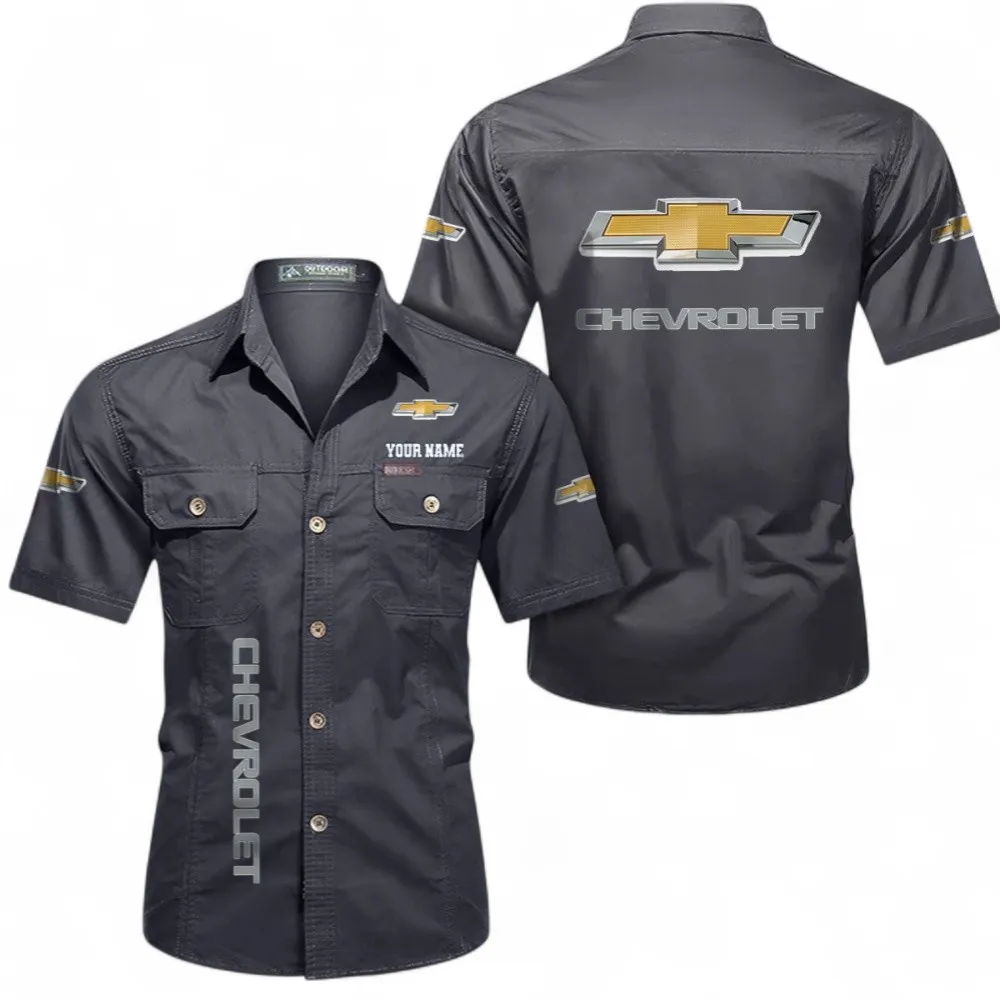 Big Car Short Sleeved Shirt, Button up Shirt Exclusive Logo For Car Owners, Custom Name CAR392072125813-Gray