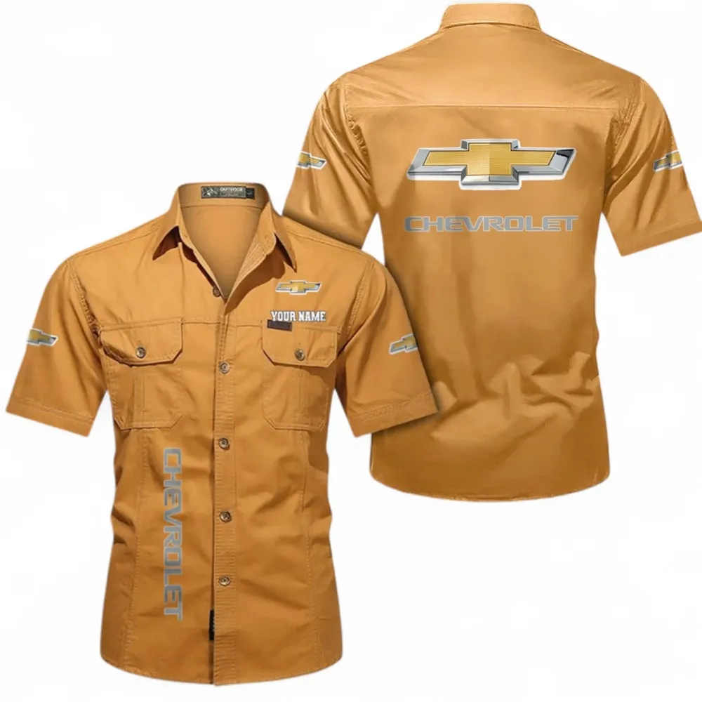 Big Car Short Sleeved Shirt, Button up Shirt Exclusive Logo For Car Owners, Custom Name CAR392072125813-Turmeric