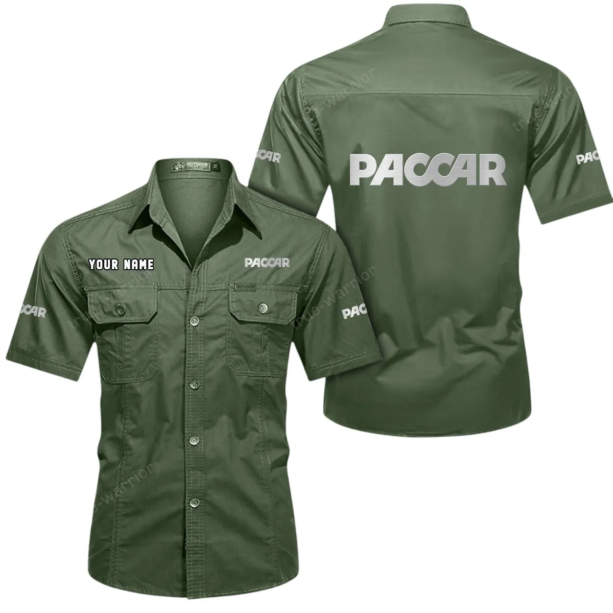 Big Rig Truck Lovers Gift Short Sleeved Shirt, Button Up Shirt Exclusive Logo For Car Owners CAR444052625926 - Army Green