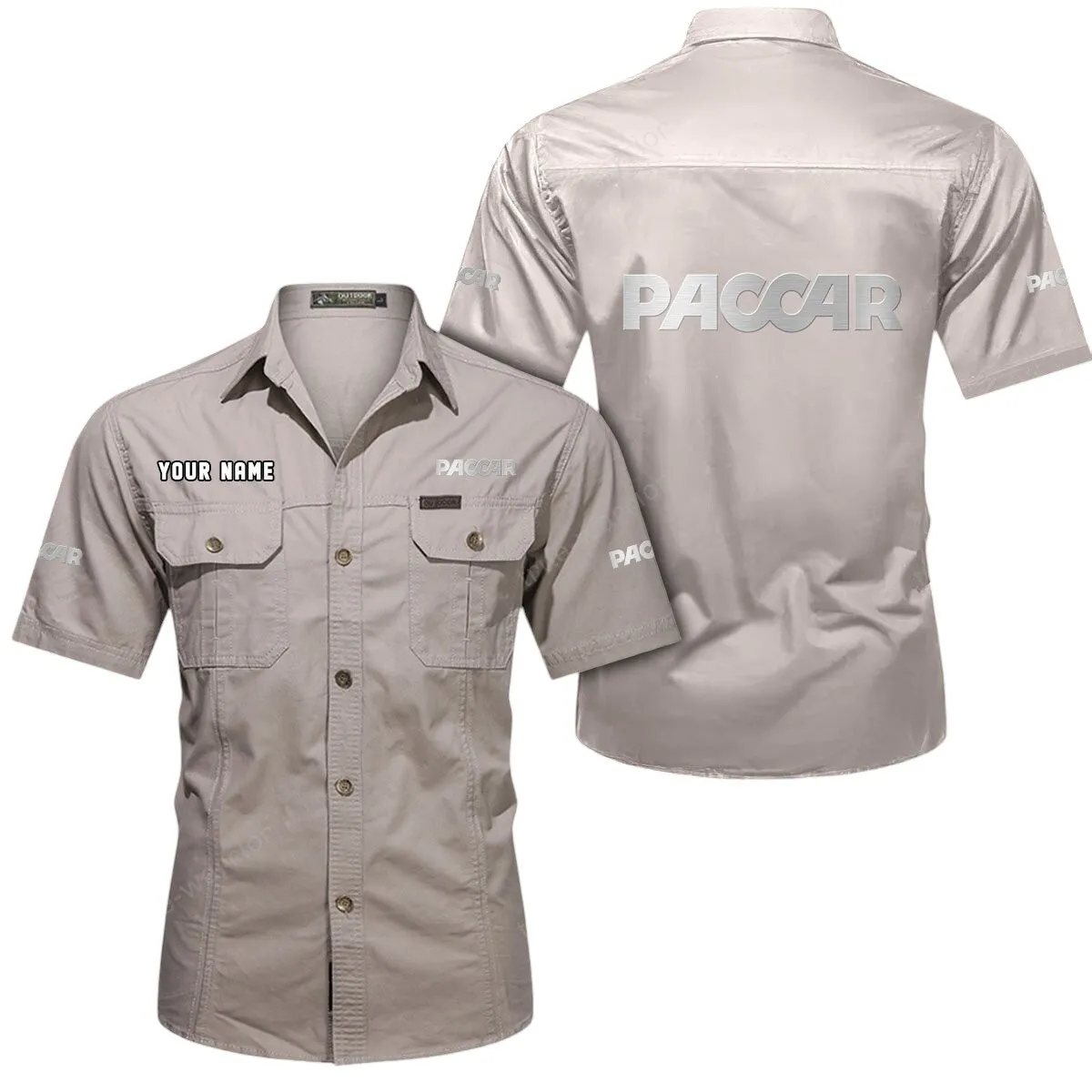 Big Rig Truck Lovers Gift Short Sleeved Shirt, Button Up Shirt Exclusive Logo For Car Owners CAR444052625926 - Beige