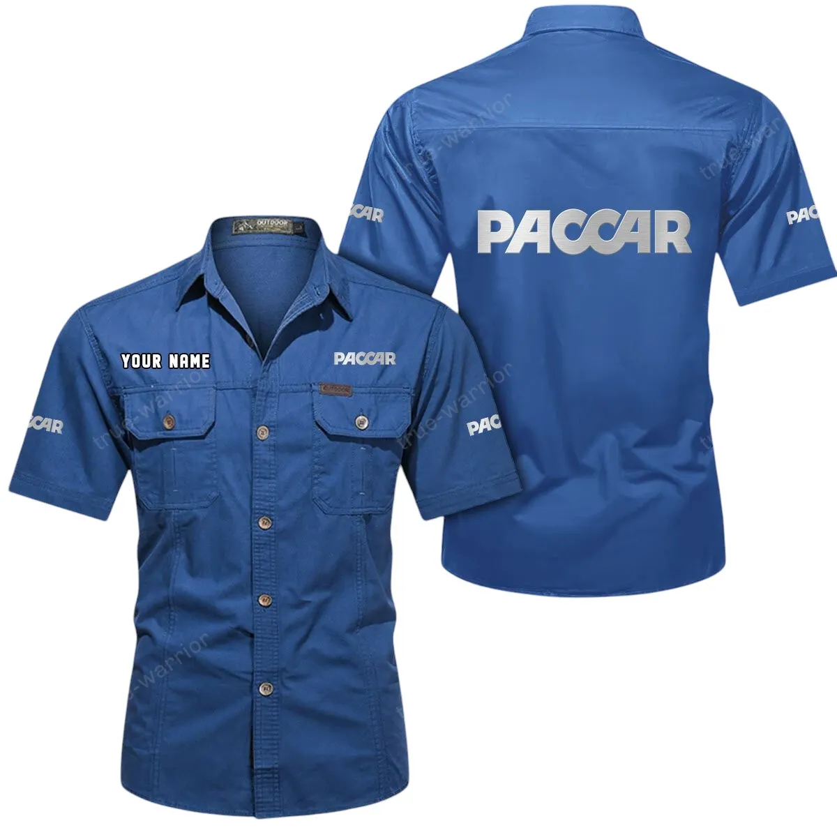 Big Rig Truck Lovers Gift Short Sleeved Shirt, Button Up Shirt Exclusive Logo For Car Owners CAR444052625926 - Cowboy Blue