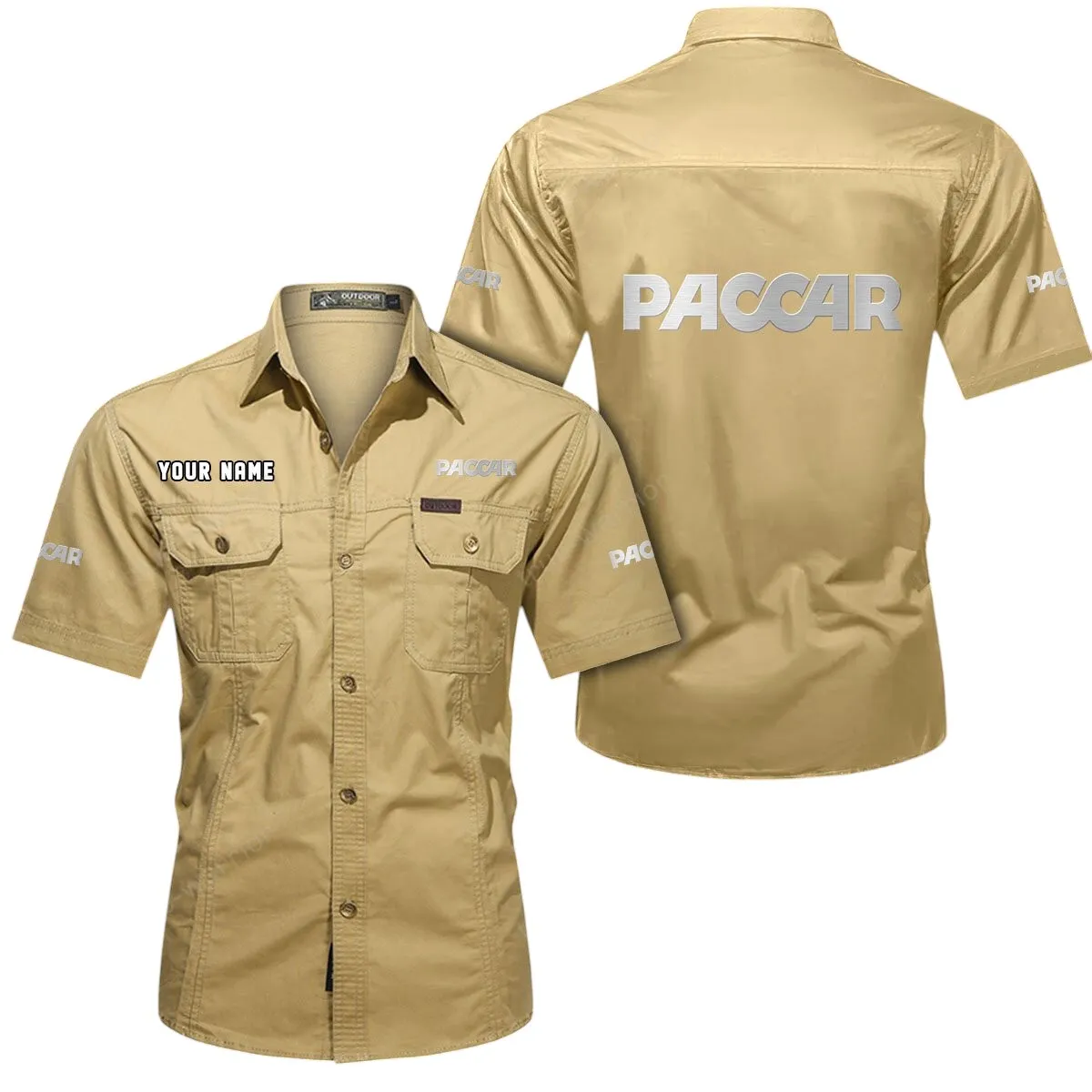 Big Rig Truck Lovers Gift Short Sleeved Shirt, Button Up Shirt Exclusive Logo For Car Owners CAR444052625926 - Khaki