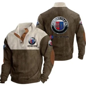 Luxury Auto Alpina Men's Stand Up Collar Base Shirt, Collar Hoodie Exclusive Logo For Car Motorcycles Fans CAR20012037 - Brown