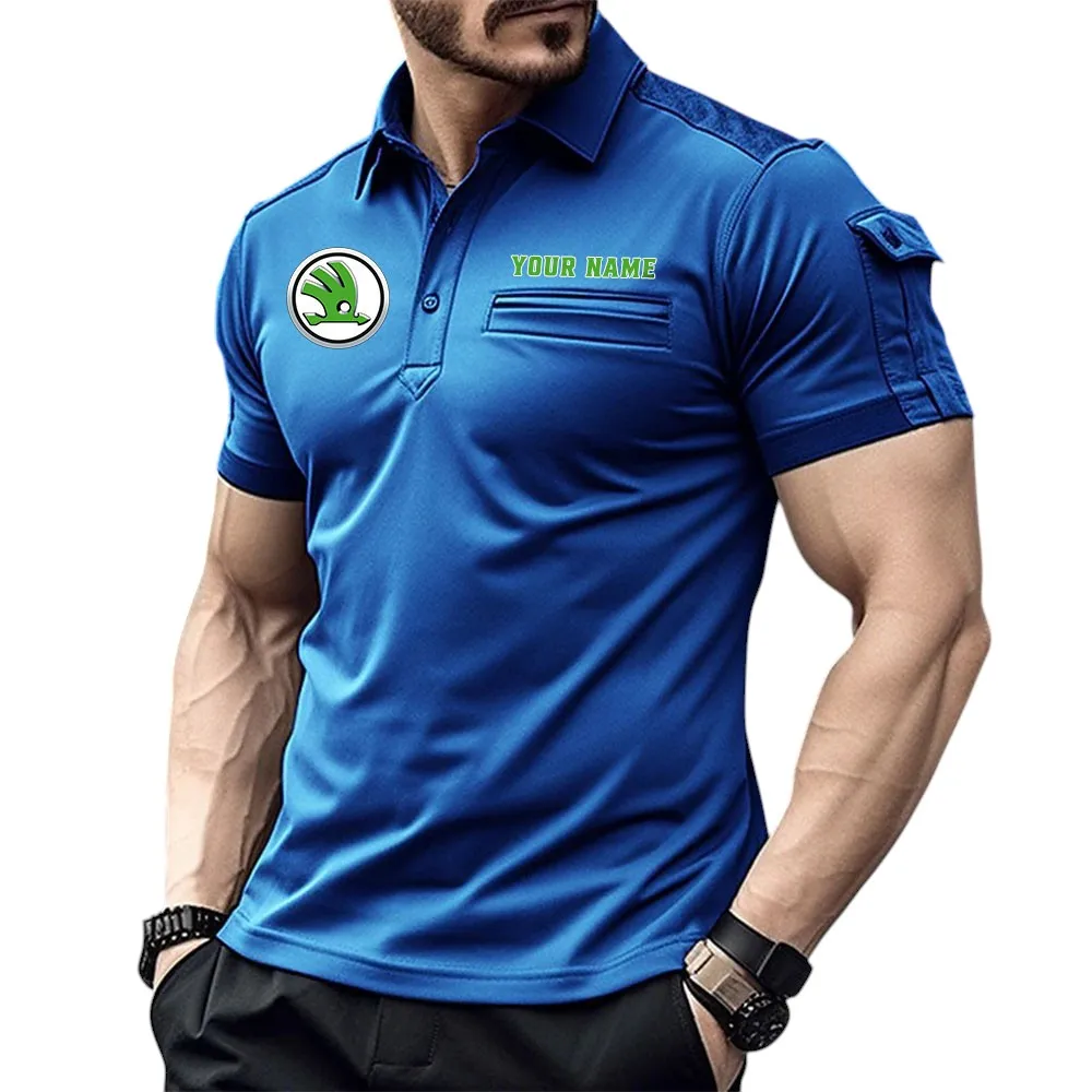 Car Fans Gift Pocket Polo Shirt, Polo Shirt Exclusive Logo For Car Fan, Custom Name CAR445060325050 - Blue