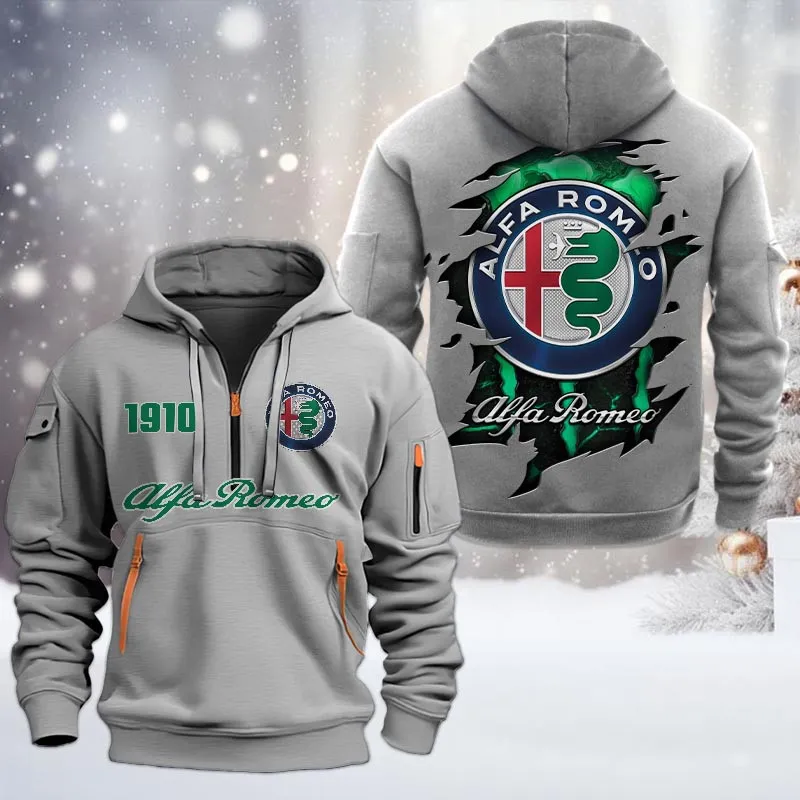 Car Lovers Gift Hoodie Half Zipper, Hoodie All Over Print Gift For Car Owners CAR198032759 - Gray
