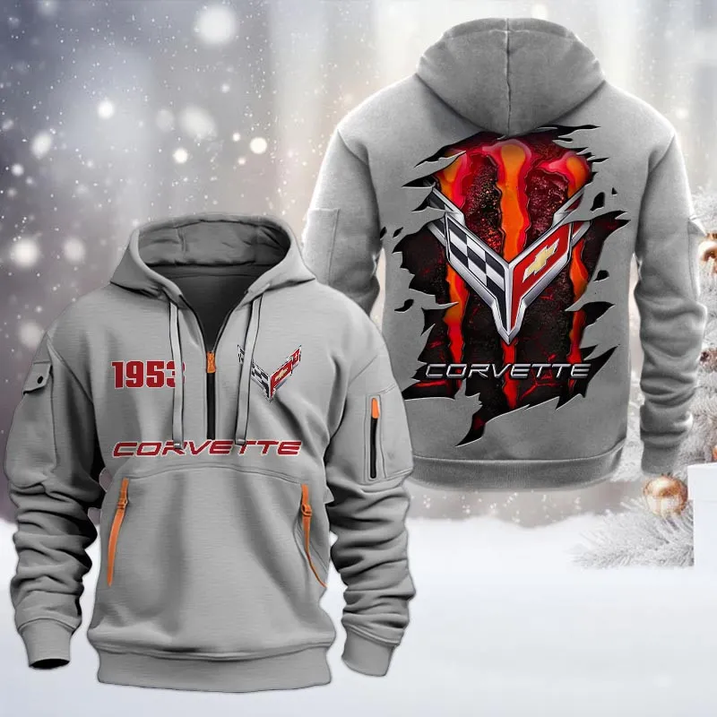 Car Lovers Gift Hoodie Half Zipper, Hoodie All Over Print Gift For Car Owners CAR198032761 - Gray