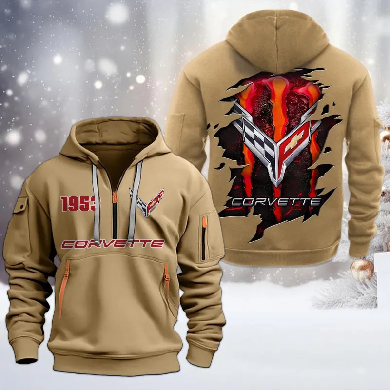 Car Lovers Gift Hoodie Half Zipper, Hoodie All Over Print Gift For Car Owners CAR198032761 - Khaki