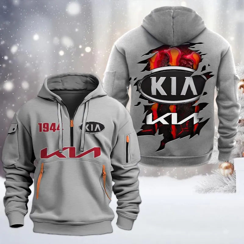Car Lovers Gift Hoodie Half Zipper, Hoodie All Over Print Gift For Car Owners CAR198032762 - Gray