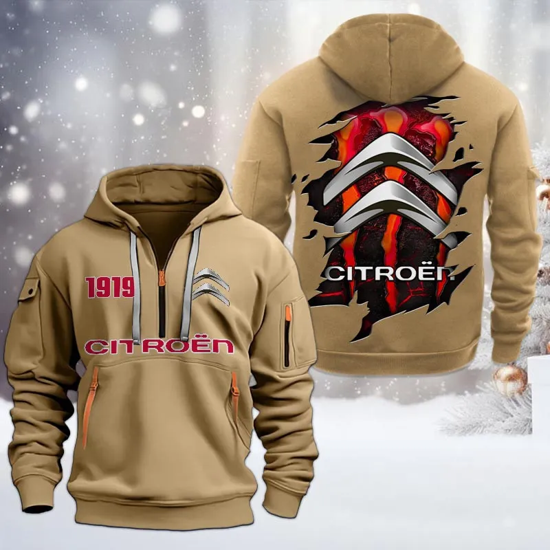 Car Lovers Gift Hoodie Half Zipper, Hoodie All Over Print Gift For Car Owners CAR198032783 - Khaki