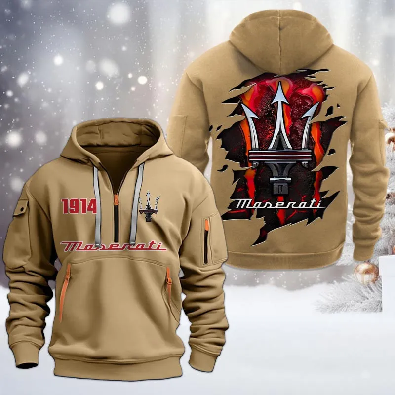 Car Lovers Gift Hoodie Half Zipper, Hoodie All Over Print Gift For Car Owners CAR198032791 - Khaki
