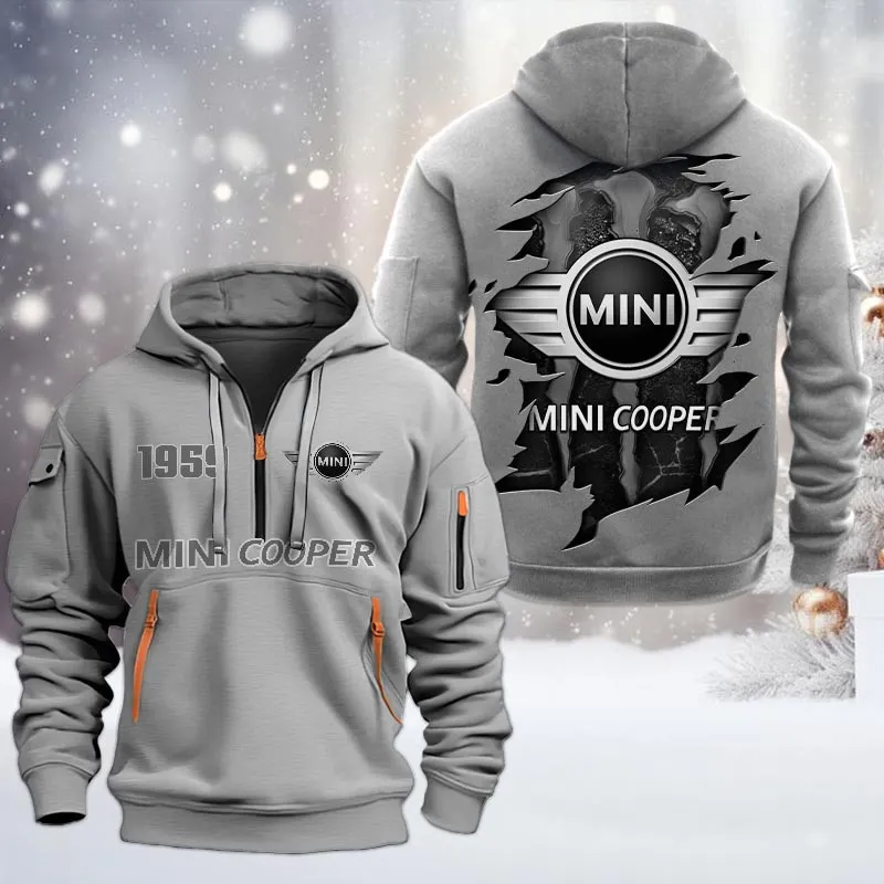 Car Lovers Gift Hoodie Half Zipper, Hoodie All Over Print Gift For Car Owners CAR198032793 - Gray