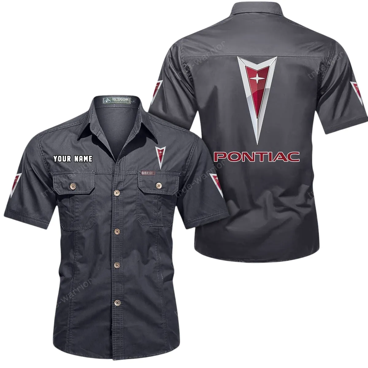 Car Lovers Gift Short Sleeved Shirt, Button Up Shirt Exclusive Logo For Car Owners CAR444052625809 - Gray