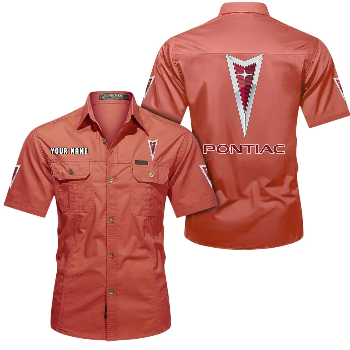 Car Lovers Gift Short Sleeved Shirt, Button Up Shirt Exclusive Logo For Car Owners CAR444052625809 - Red