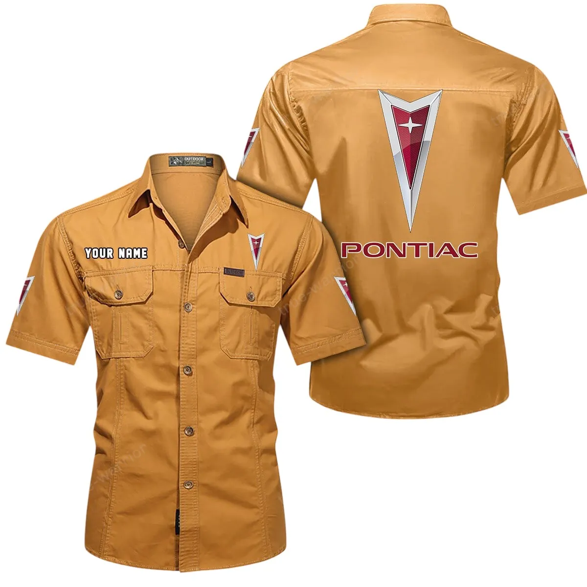 Car Lovers Gift Short Sleeved Shirt, Button Up Shirt Exclusive Logo For Car Owners CAR444052625809 - Turmeric