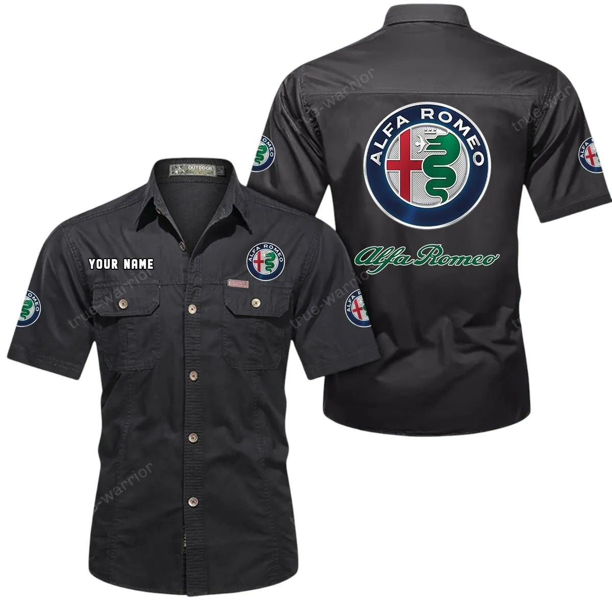 Car Lovers Gift Short Sleeved Shirt, Button Up Shirt Exclusive Logo For Car Owners CAR444052625827 - Black