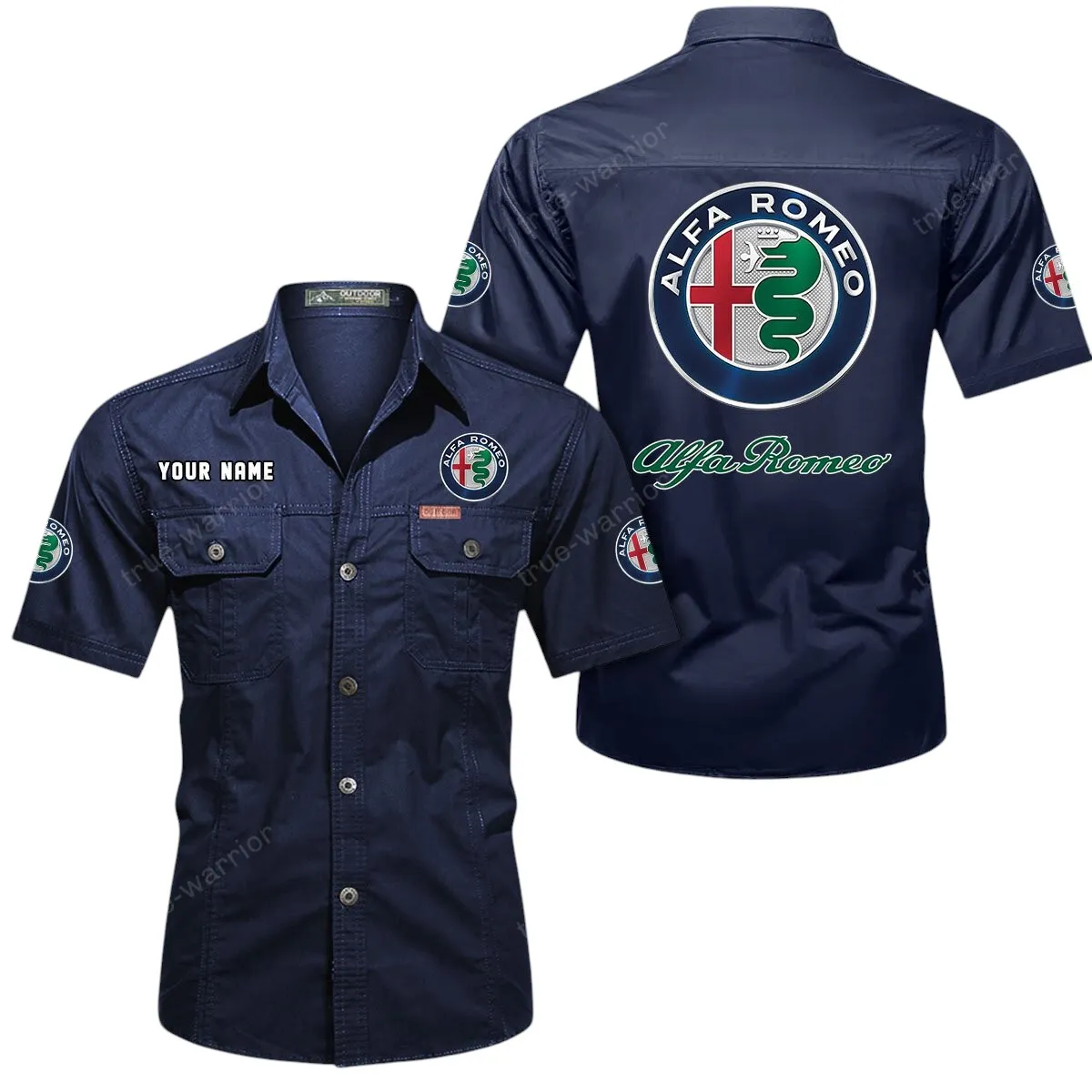 Car Lovers Gift Short Sleeved Shirt, Button Up Shirt Exclusive Logo For Car Owners CAR444052625827 - Dark Blue