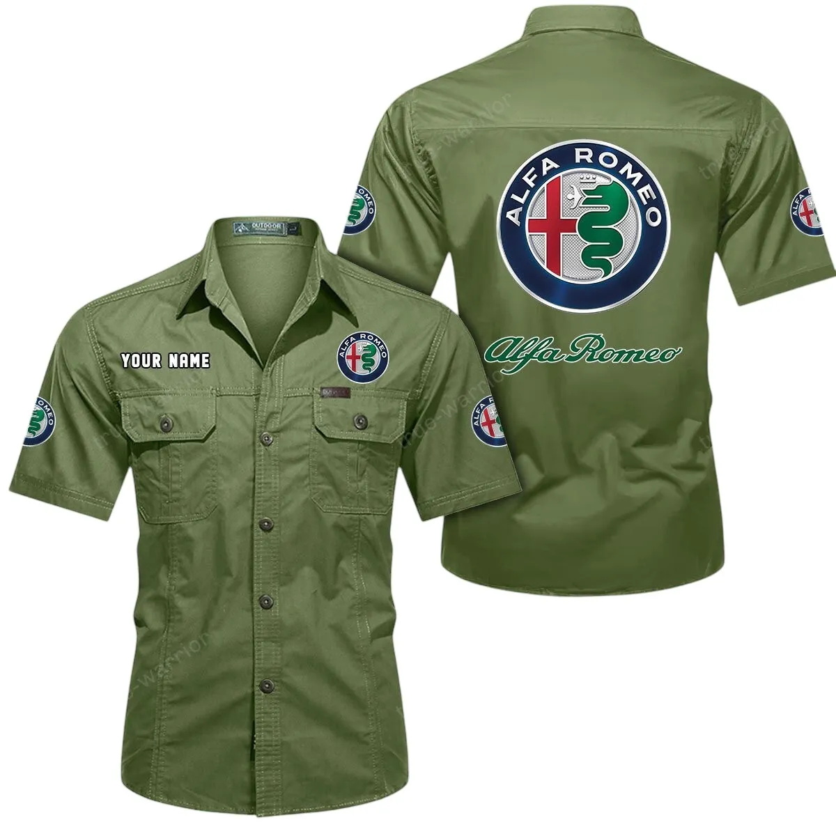 Car Lovers Gift Short Sleeved Shirt, Button Up Shirt Exclusive Logo For Car Owners CAR444052625827 - Fruit Green