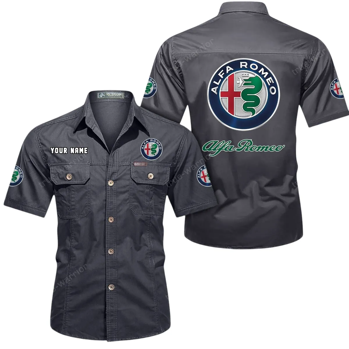 Car Lovers Gift Short Sleeved Shirt, Button Up Shirt Exclusive Logo For Car Owners CAR444052625827 - Gray