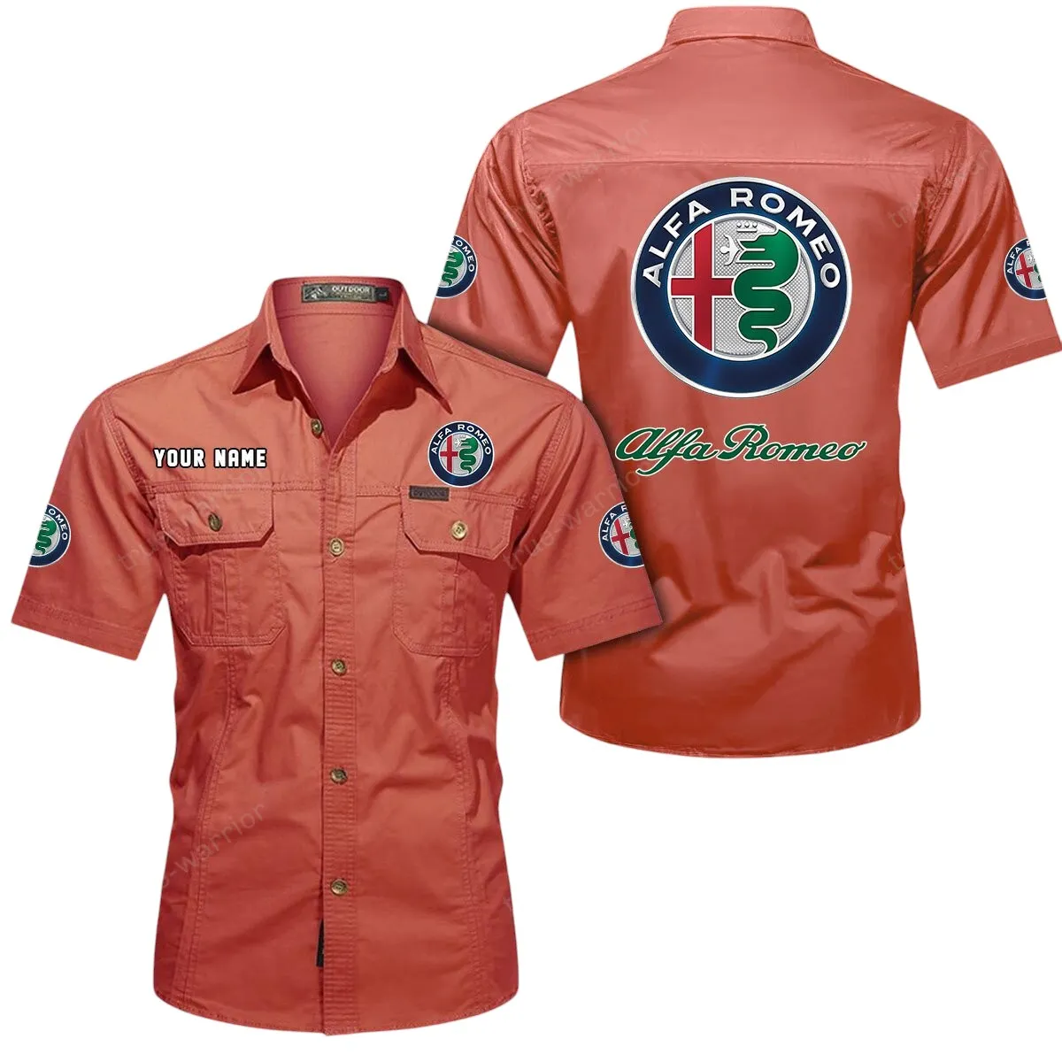 Car Lovers Gift Short Sleeved Shirt, Button Up Shirt Exclusive Logo For Car Owners CAR444052625827 - Red