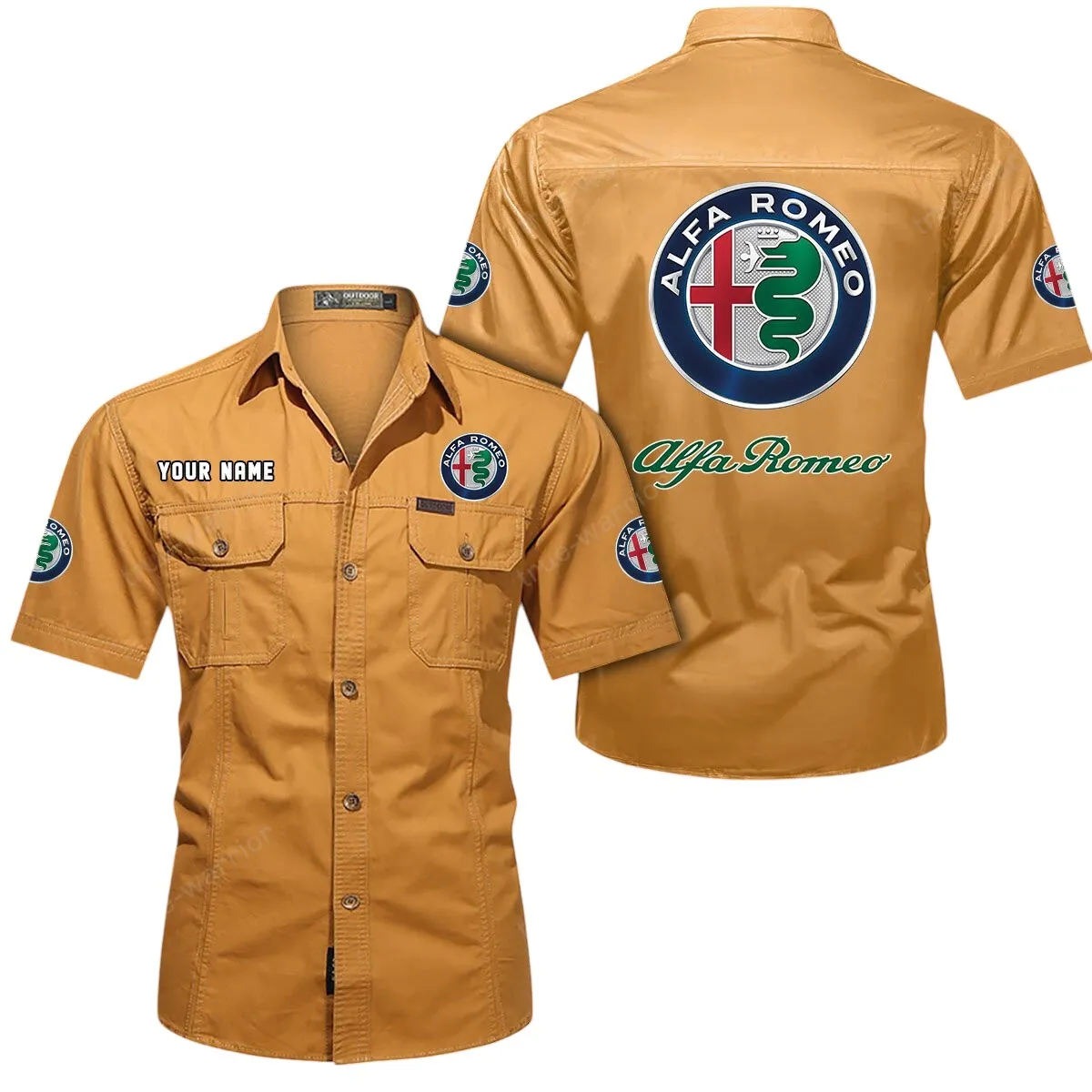 Car Lovers Gift Short Sleeved Shirt, Button Up Shirt Exclusive Logo For Car Owners CAR444052625827 - Turmeric