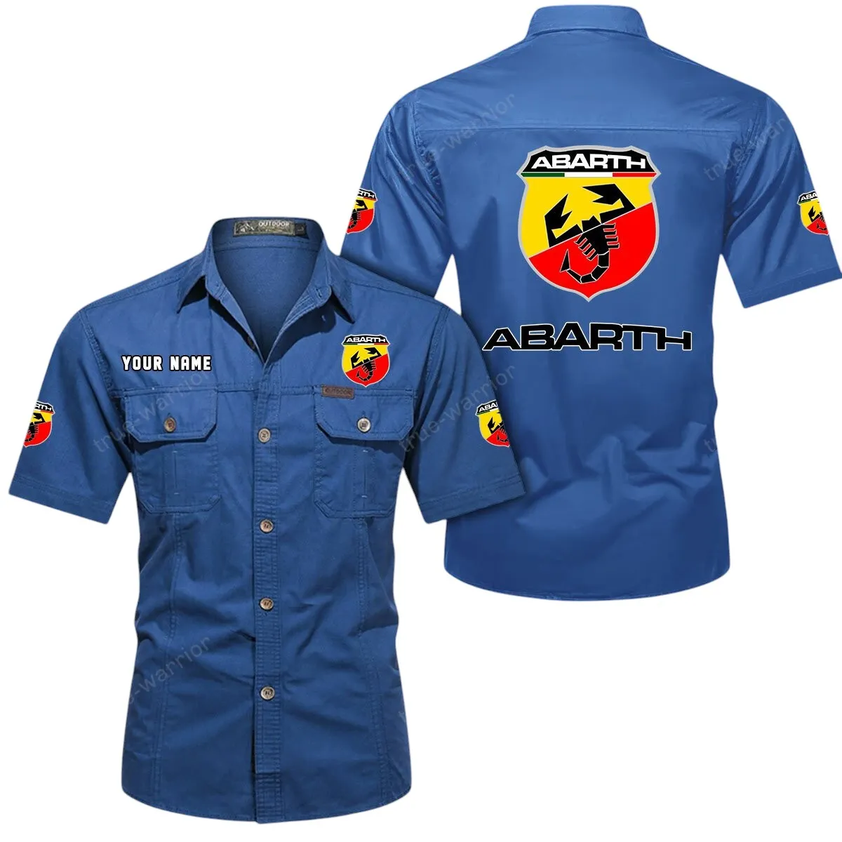 Car Lovers Gift Short Sleeved Shirt, Button Up Shirt Exclusive Logo For Car Owners CAR444052625866 - Cowboy Blue