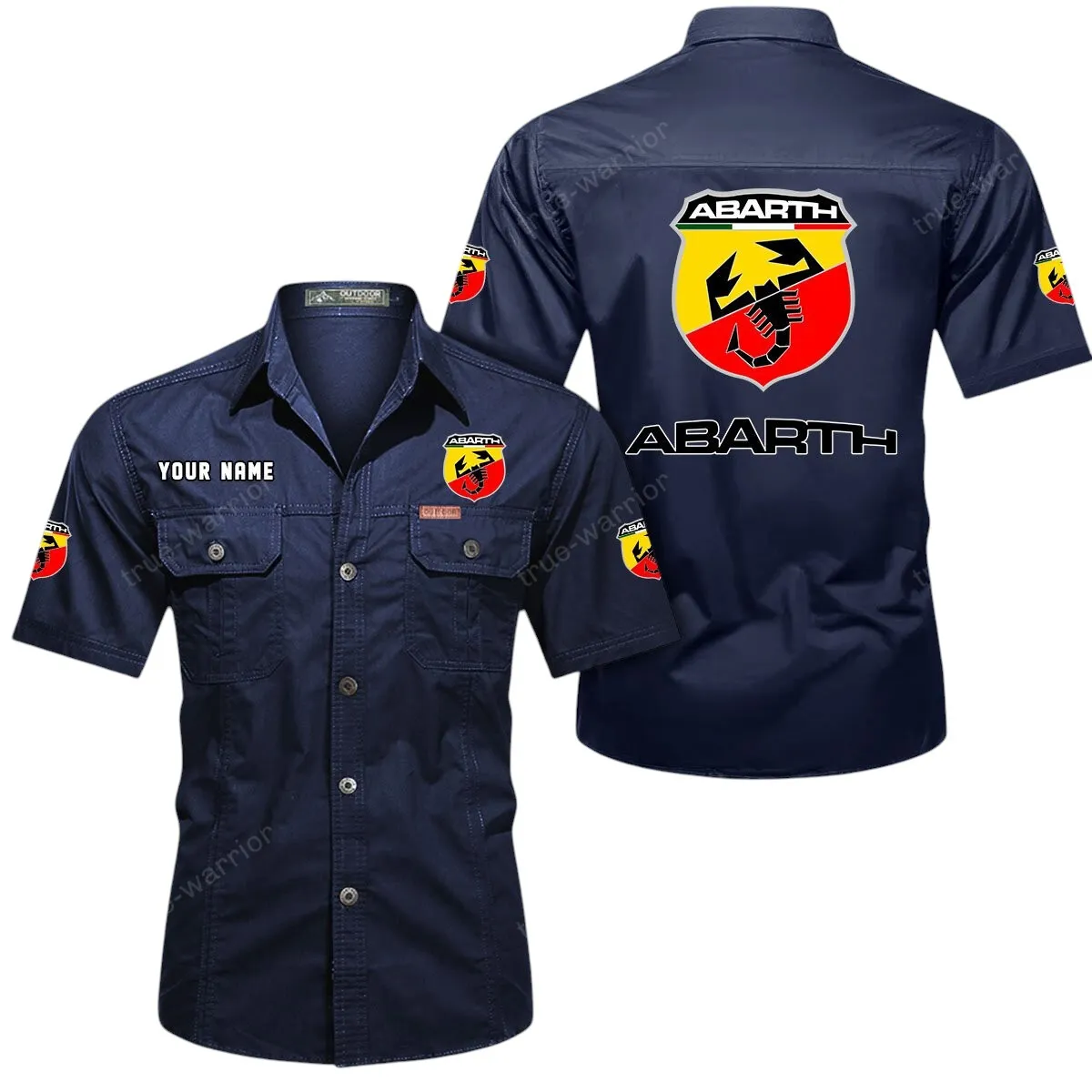Car Lovers Gift Short Sleeved Shirt, Button Up Shirt Exclusive Logo For Car Owners CAR444052625866 - Dark Blue