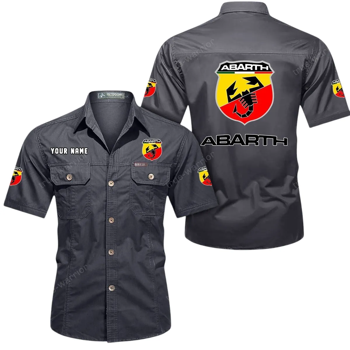 Car Lovers Gift Short Sleeved Shirt, Button Up Shirt Exclusive Logo For Car Owners CAR444052625866 - Gray