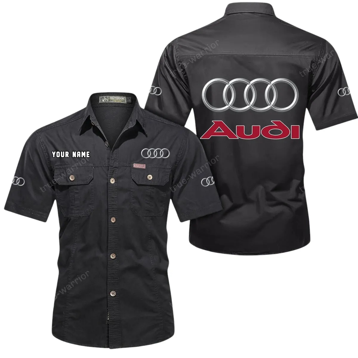 Car Lovers Gift Short Sleeved Shirt, Button Up Shirt Exclusive Logo For Car Owners CAR444052625868 - Black