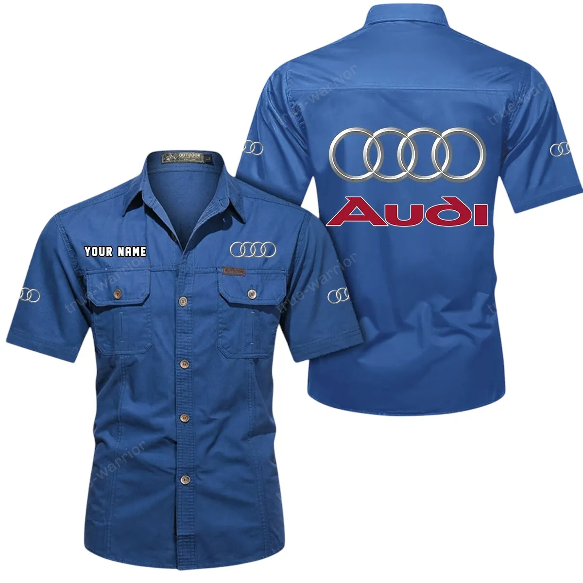 Car Lovers Gift Short Sleeved Shirt, Button Up Shirt Exclusive Logo For Car Owners CAR444052625868 - Cowboy Blue
