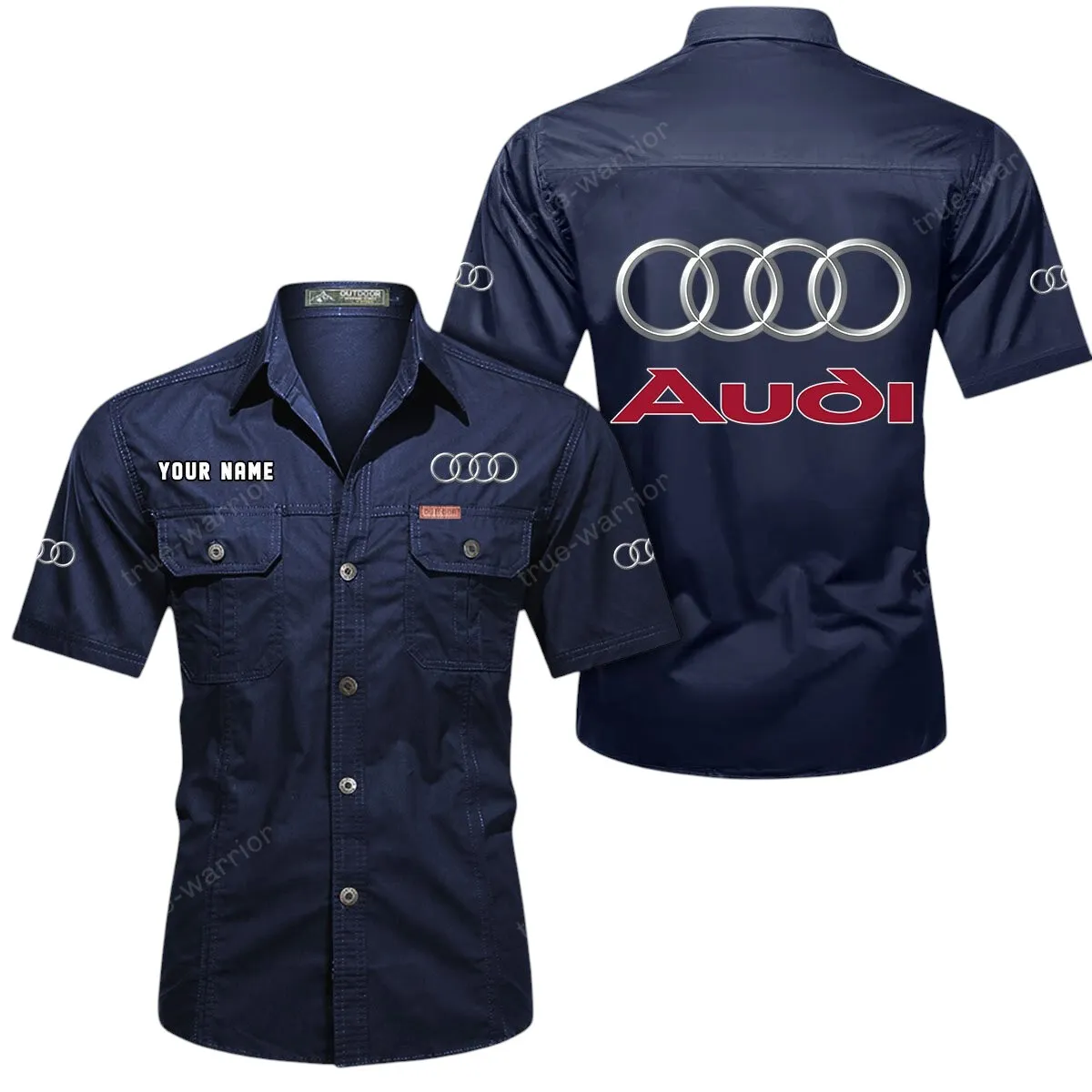 Car Lovers Gift Short Sleeved Shirt, Button Up Shirt Exclusive Logo For Car Owners CAR444052625868 - Dark Blue